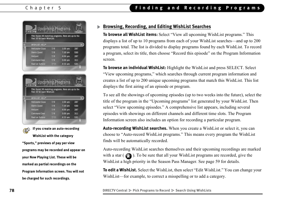 Browsing, recording, and editing wishlist searches | DirecTV DVR40 User Manual | Page 88 / 174