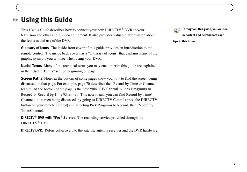 Using this guide | DirecTV DVR40 User Manual | Page 9 / 174