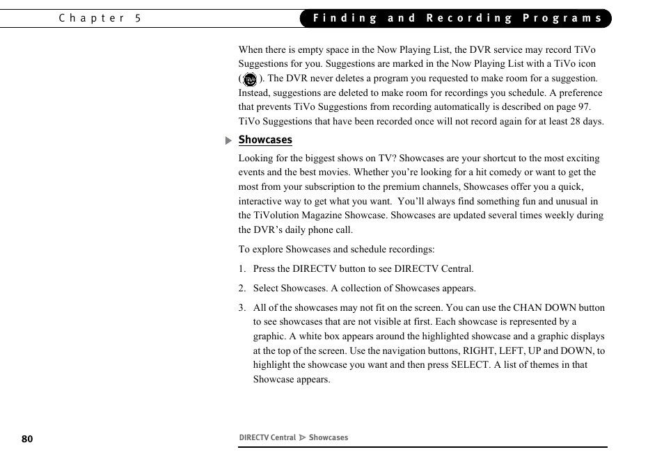 Showcases | DirecTV DVR40 User Manual | Page 90 / 174