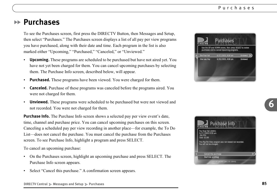 Purchases | DirecTV DVR40 User Manual | Page 95 / 174