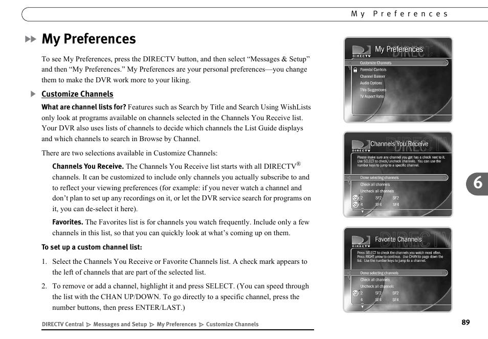 My preferences, Customize channels | DirecTV DVR40 User Manual | Page 99 / 174