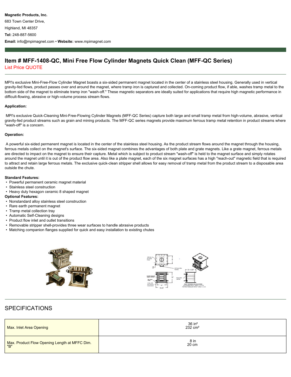 Magnetic Products MFF-1408-QC User Manual | 2 pages