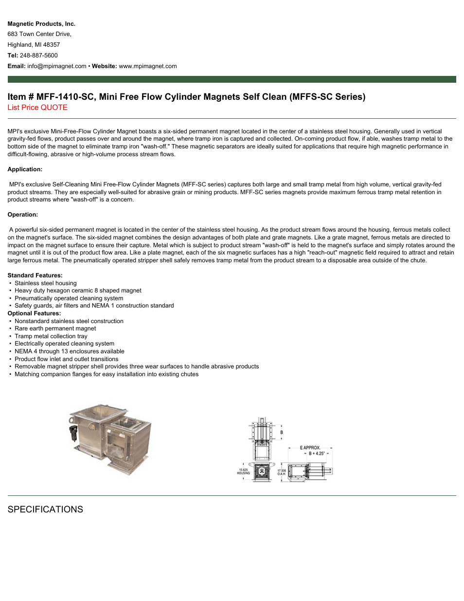 Magnetic Products MFF-1410-SC User Manual | 2 pages