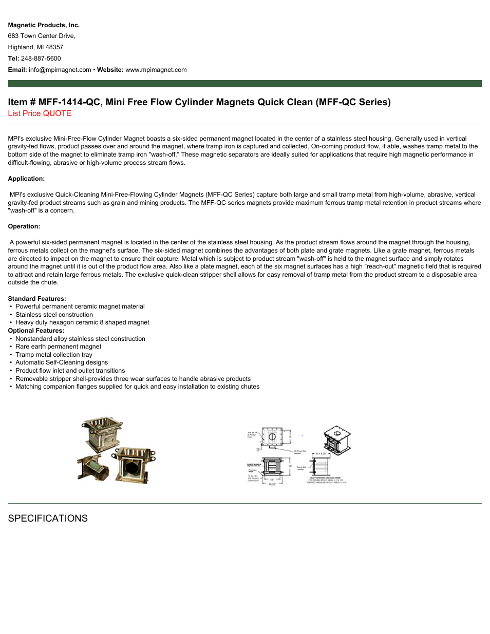 Magnetic Products MFF-1414-QC User Manual | 2 pages