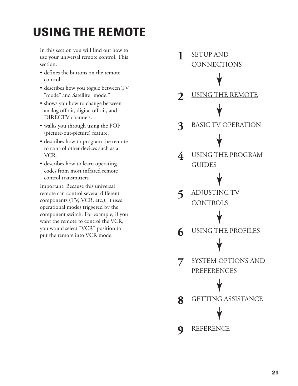 Using the remote | DirecTV DW65X91 User Manual | Page 21 / 96