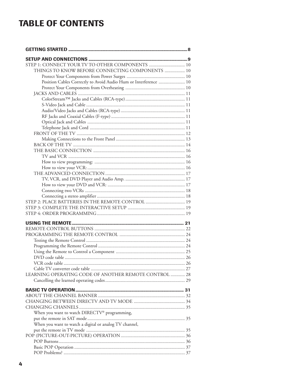 DirecTV DW65X91 User Manual | Page 4 / 96