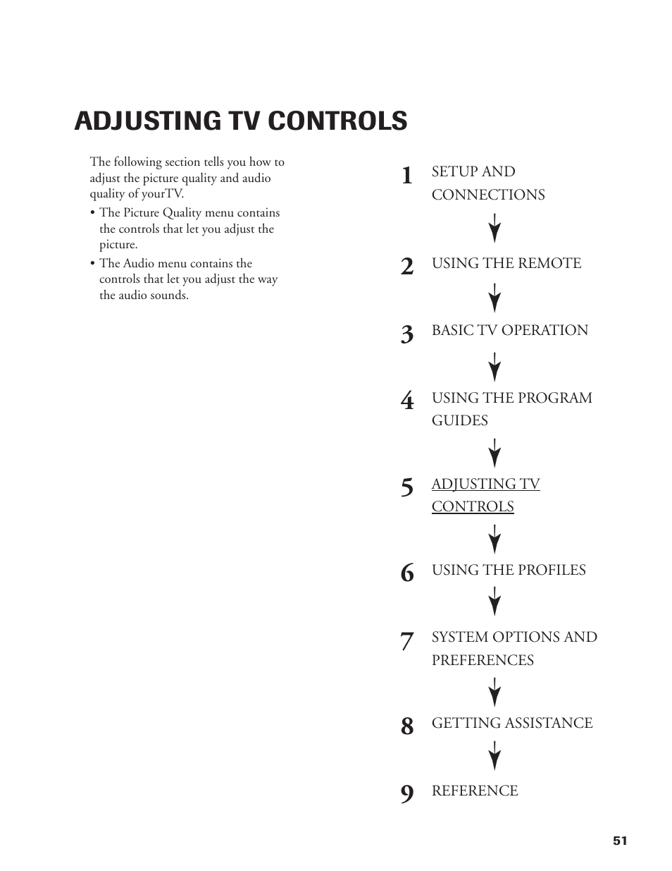 Adjusting tv controls | DirecTV DW65X91 User Manual | Page 51 / 96