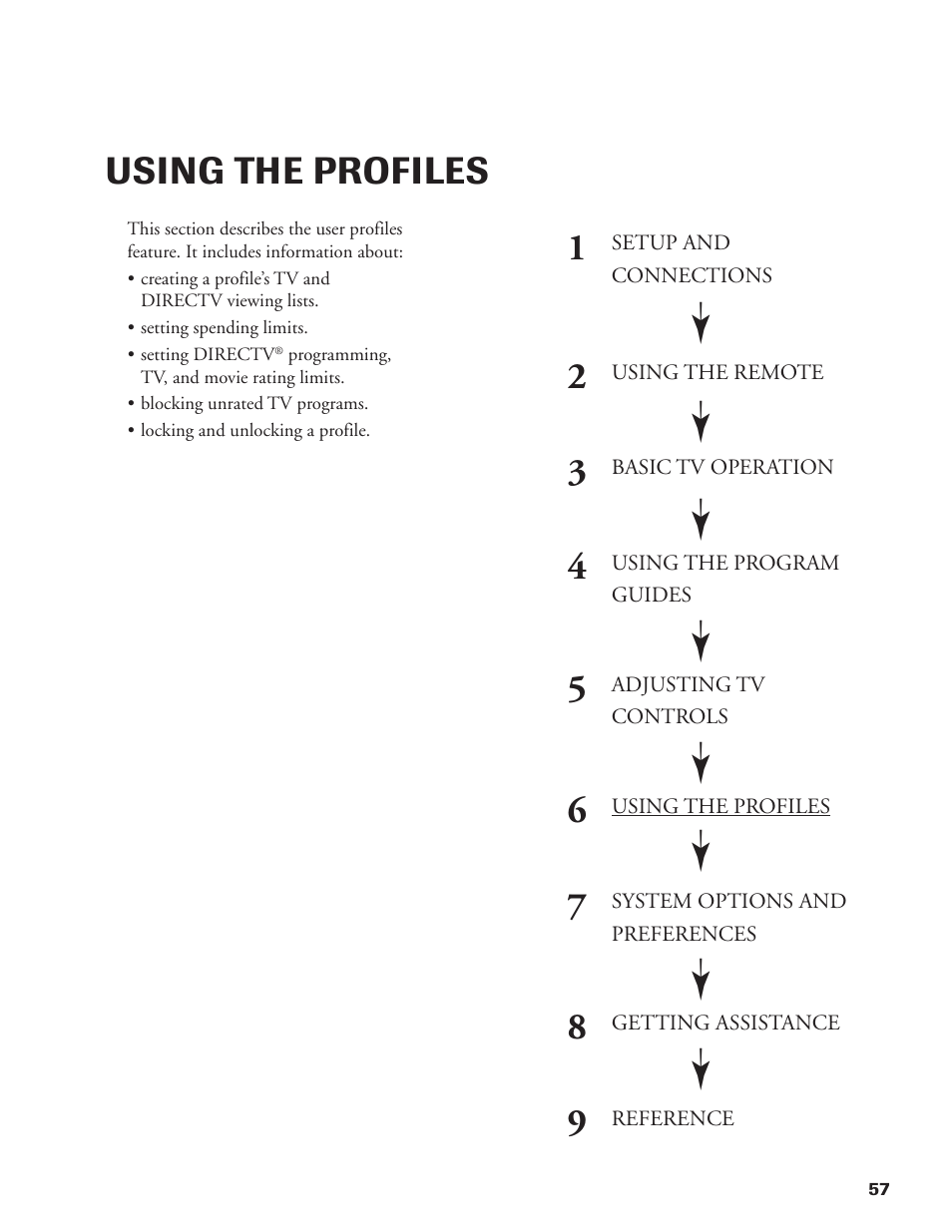 Using the profiles | DirecTV DW65X91 User Manual | Page 57 / 96