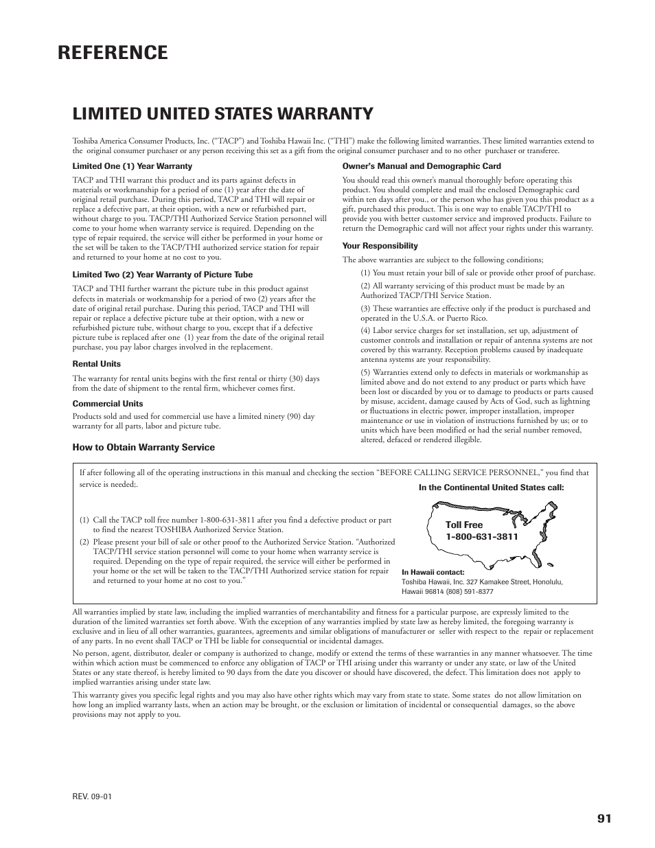 Reference, Limited united states warranty | DirecTV DW65X91 User Manual | Page 91 / 96