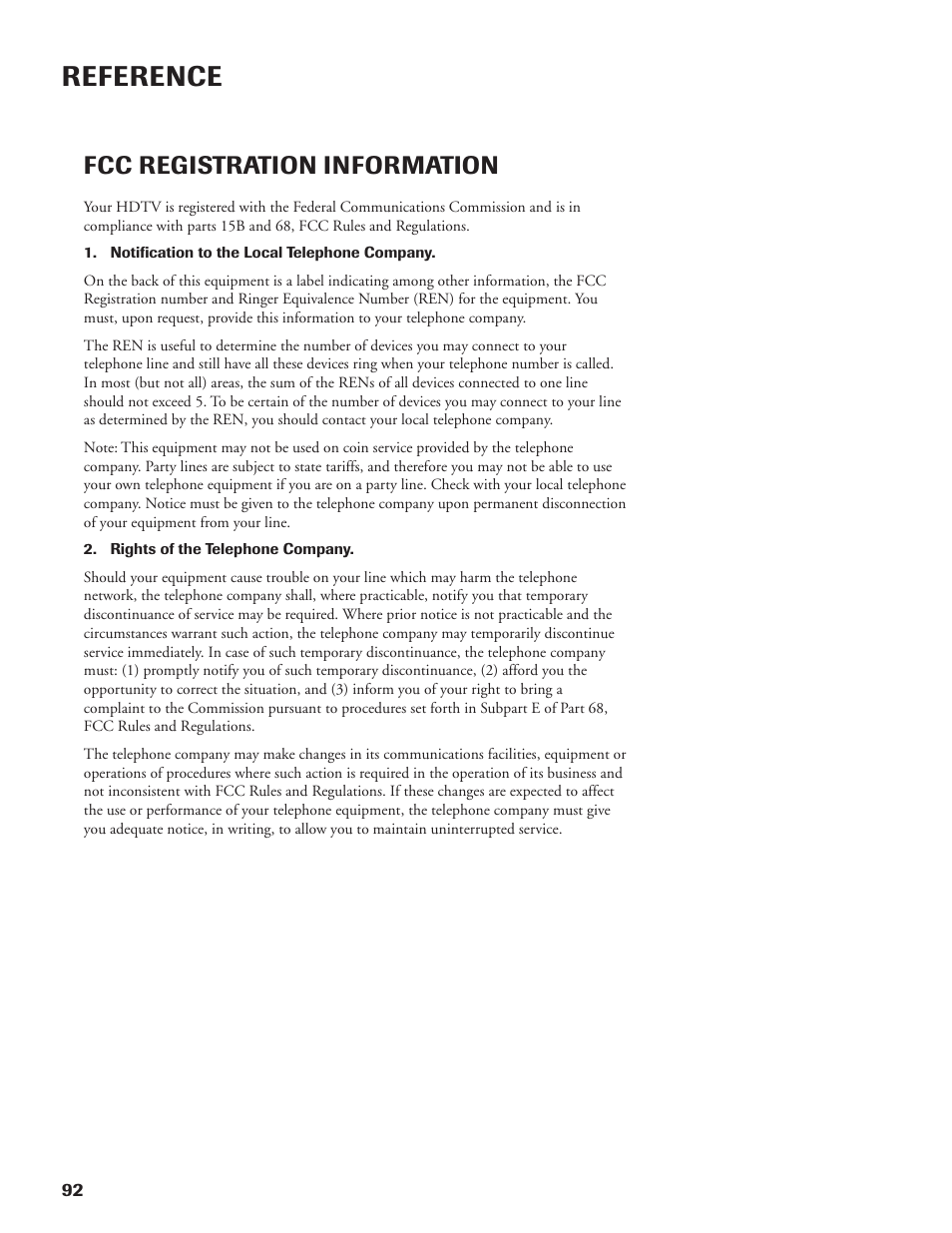 Reference, Fcc registration information | DirecTV DW65X91 User Manual | Page 92 / 96