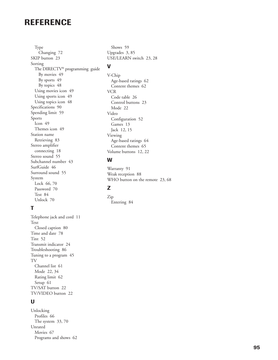 Reference | DirecTV DW65X91 User Manual | Page 95 / 96