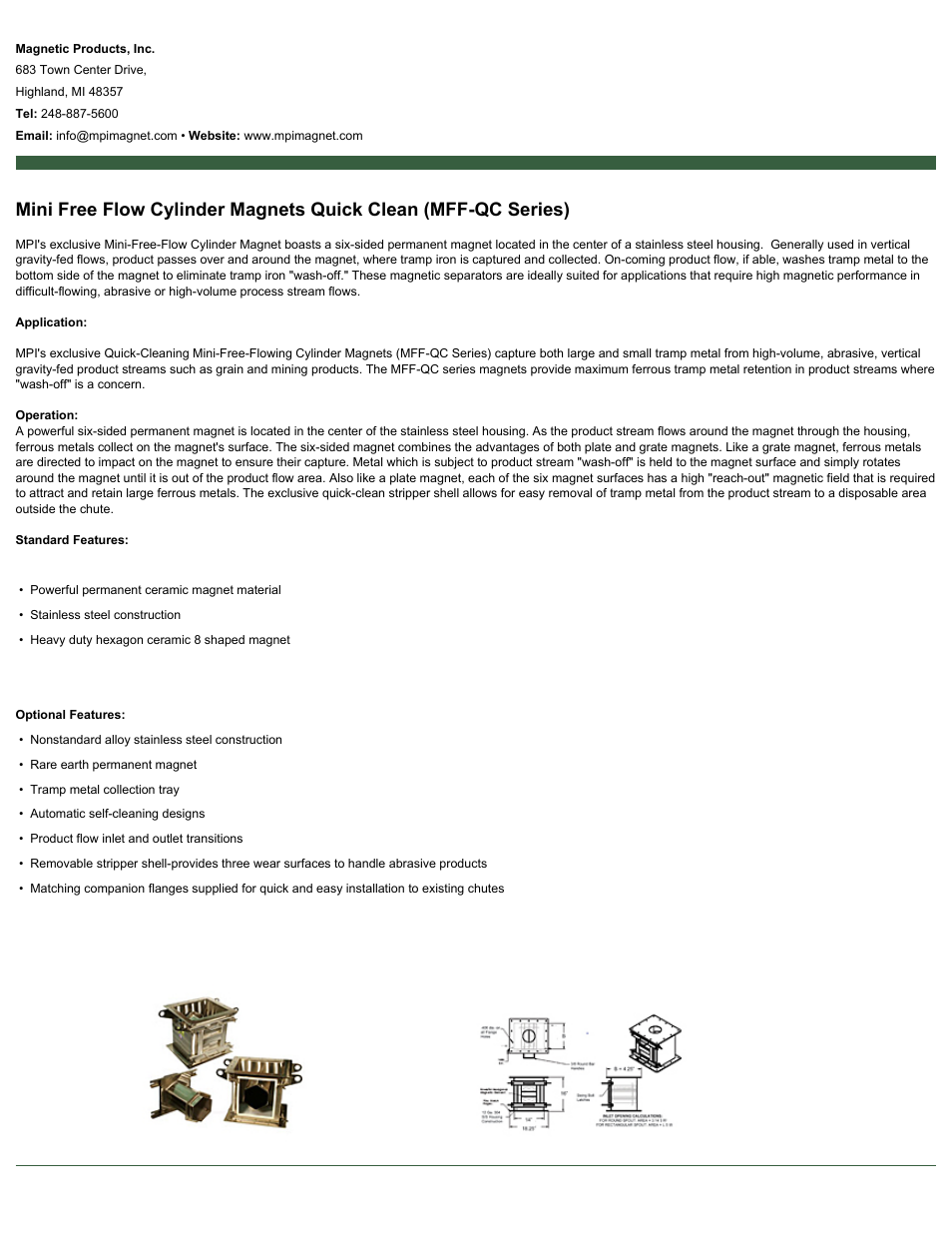 Magnetic Products MFF-QC Series User Manual | 2 pages