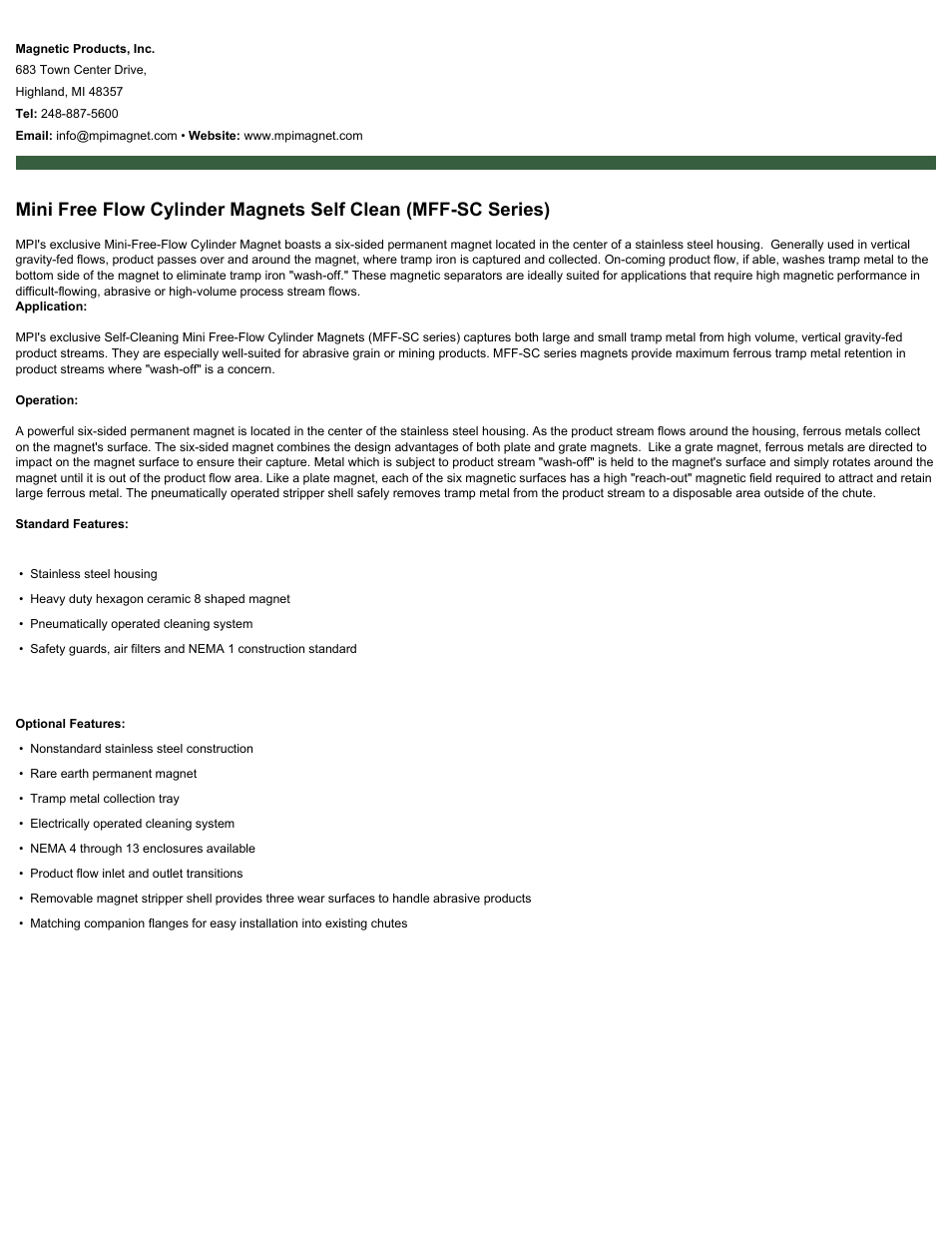 Magnetic Products MFF-SC Series User Manual | 2 pages