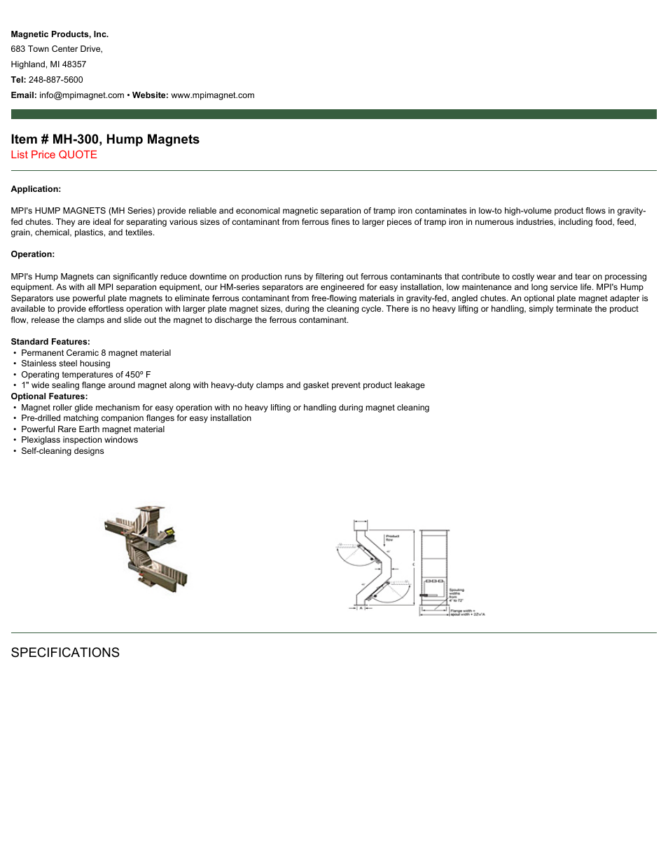 Magnetic Products MH-300 User Manual | 2 pages