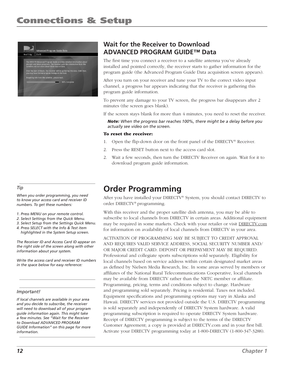 Connections & setup, Order programming | DirecTV D10 User Manual | Page 14 / 48