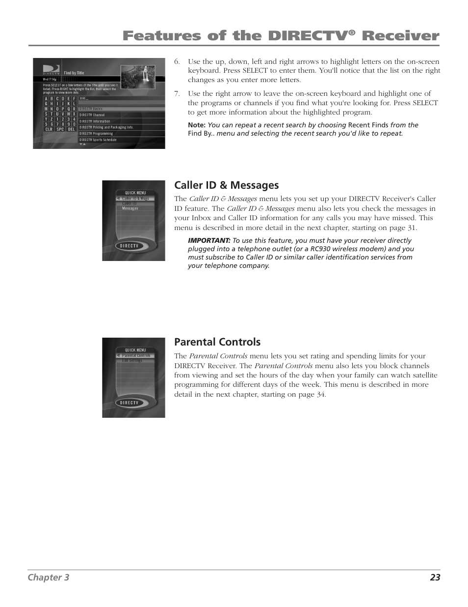 Features of the directv, Receiver | DirecTV D10 User Manual | Page 25 / 48