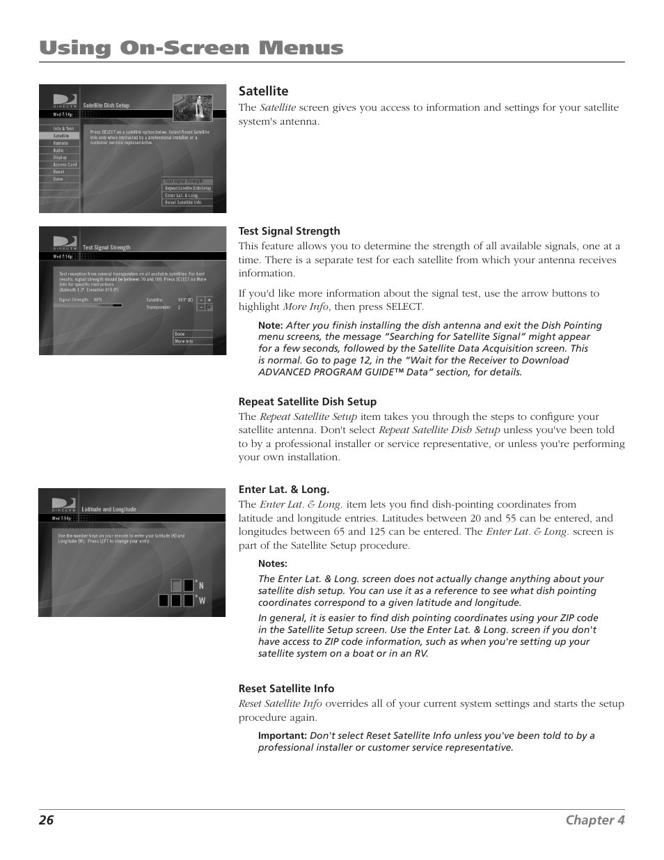 Using on-screen menus | DirecTV D10 User Manual | Page 28 / 48