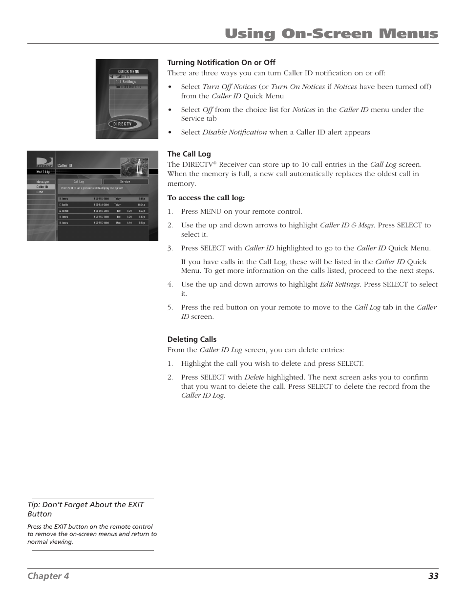 Using on-screen menus | DirecTV D10 User Manual | Page 35 / 48