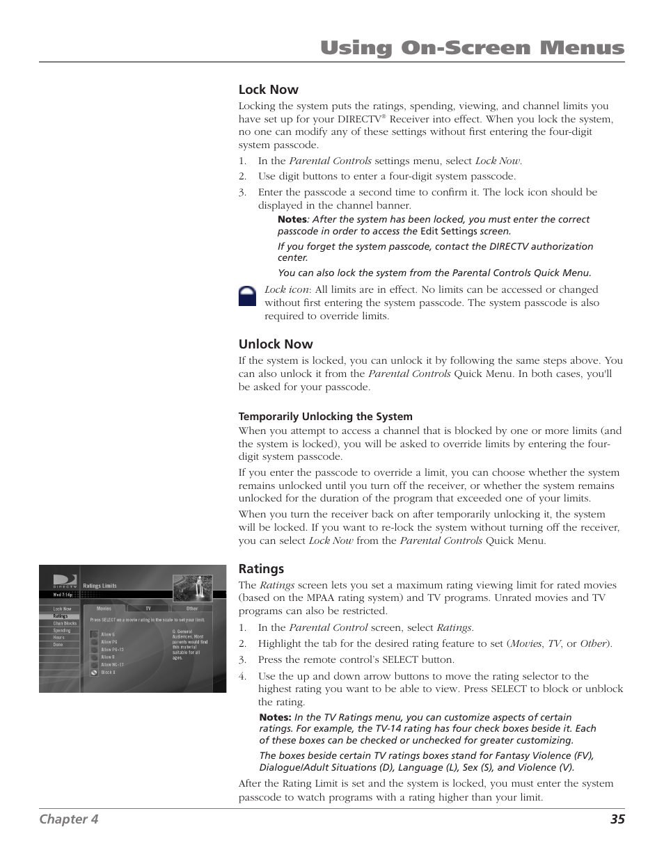 Using on-screen menus | DirecTV D10 User Manual | Page 37 / 48