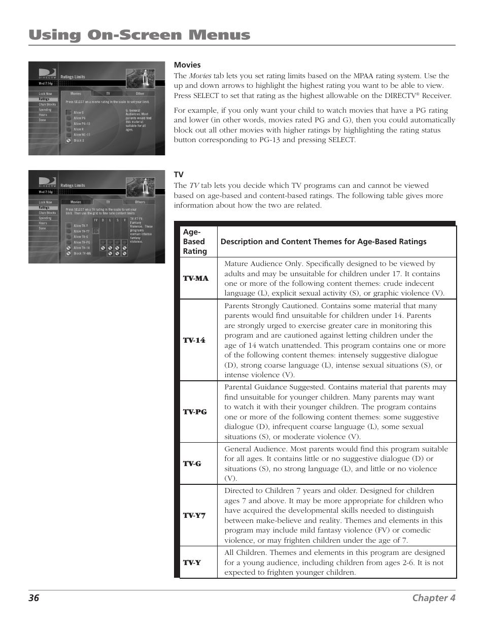 Using on-screen menus | DirecTV D10 User Manual | Page 38 / 48