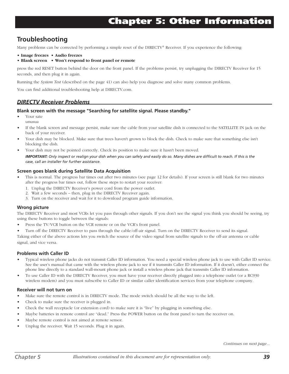 Chapter 5: other information, Troubleshooting | DirecTV D10 User Manual | Page 41 / 48