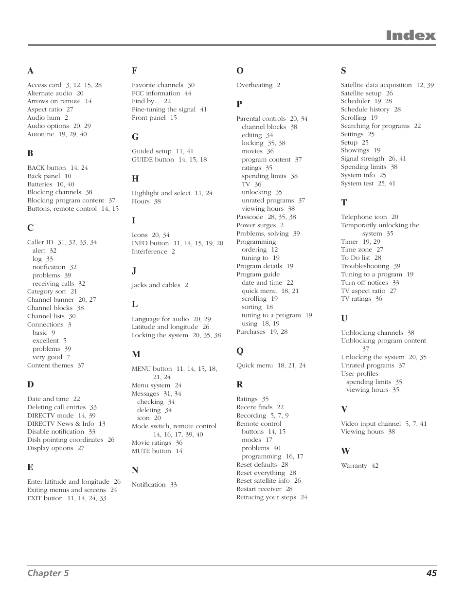 Other information, Index | DirecTV D10 User Manual | Page 47 / 48