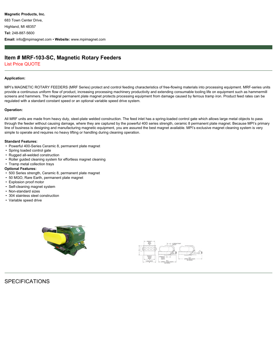 Magnetic Products MRF-103-SC User Manual | 2 pages