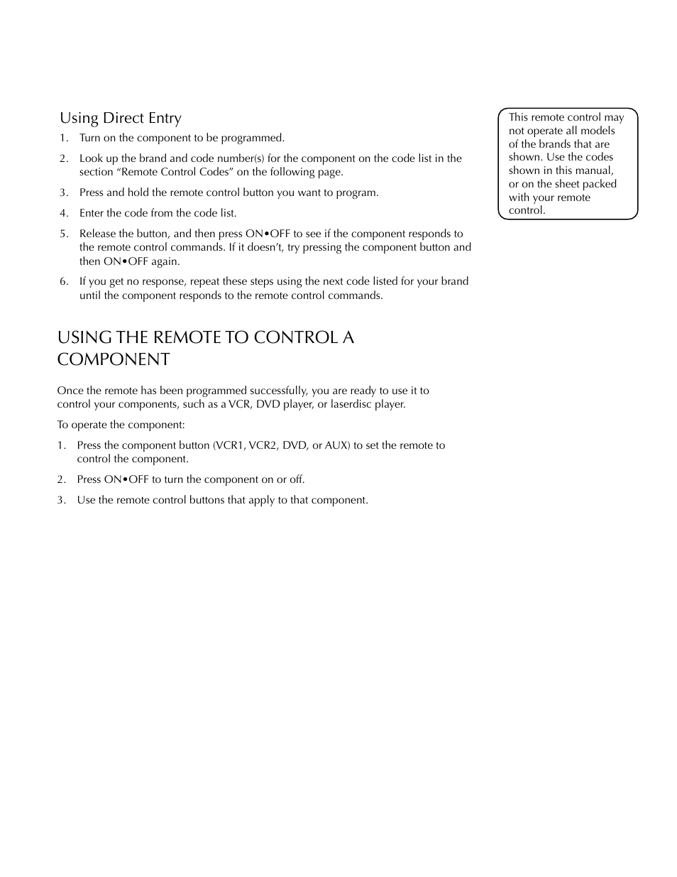 Using the remote to control a component, Using the remote, Using direct entry | DirecTV HDTV User Manual | Page 24 / 98