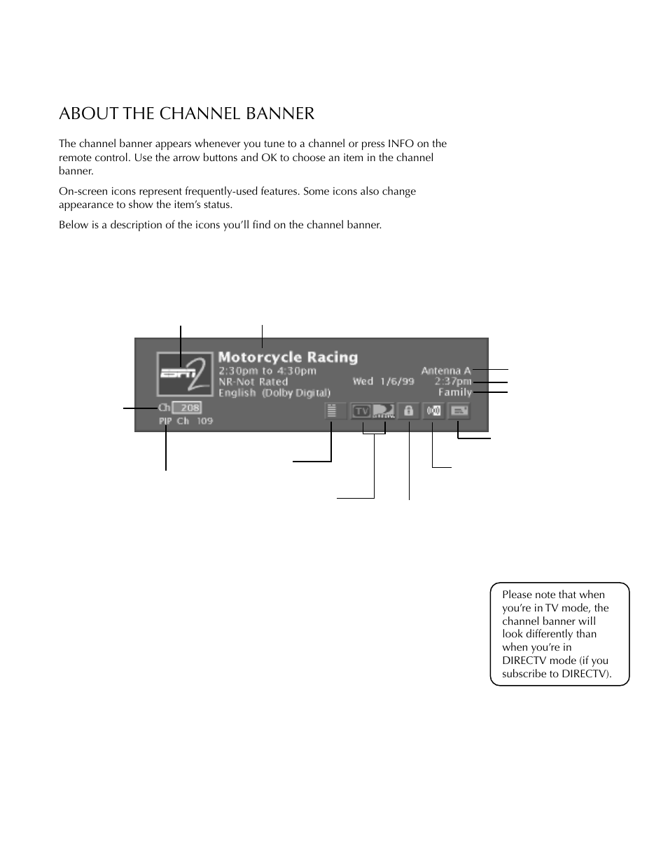 About the channel banner, Basic tv operation | DirecTV HDTV User Manual | Page 27 / 98