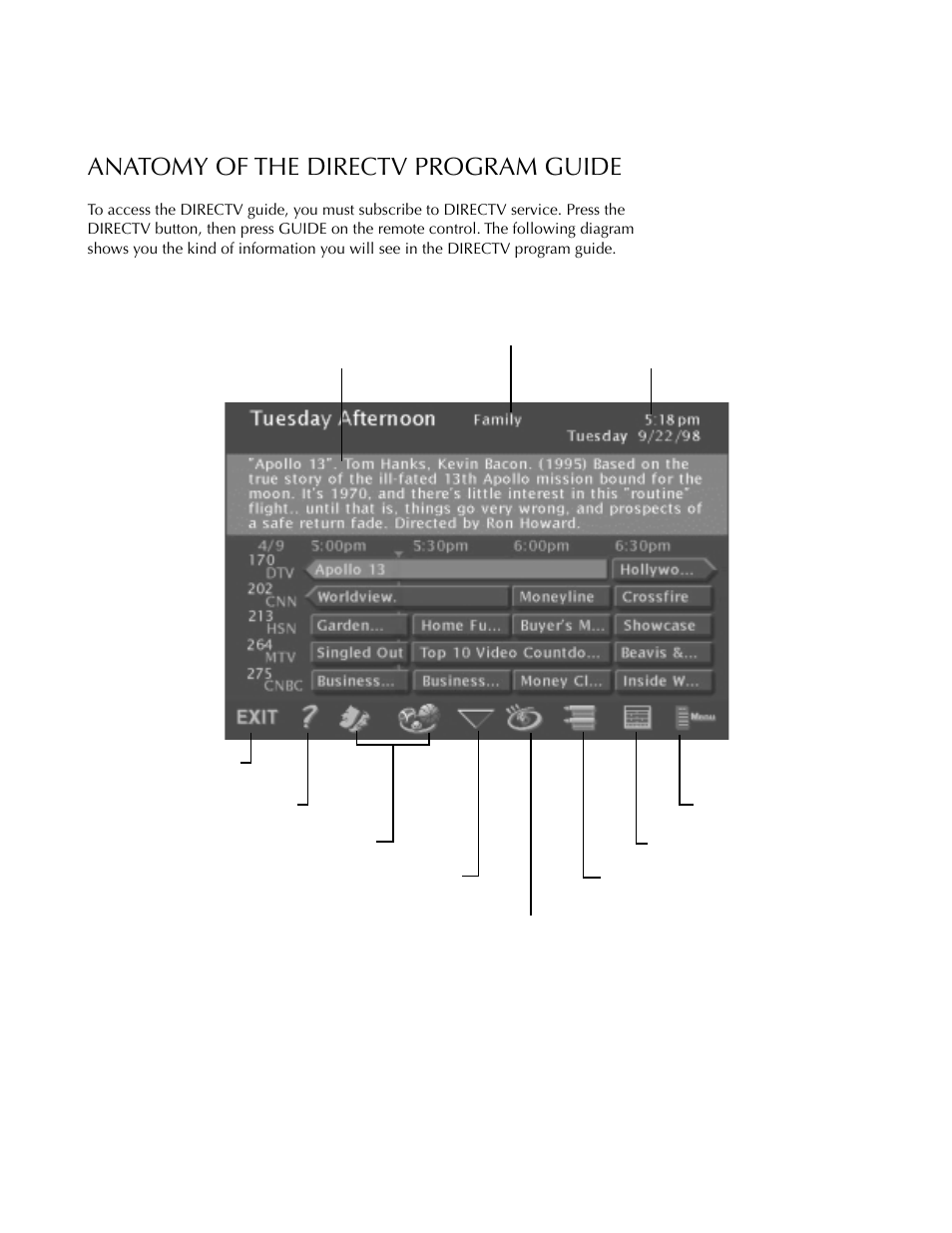 Anatomy of the directv program guide, Using the program guides | DirecTV HDTV User Manual | Page 37 / 98