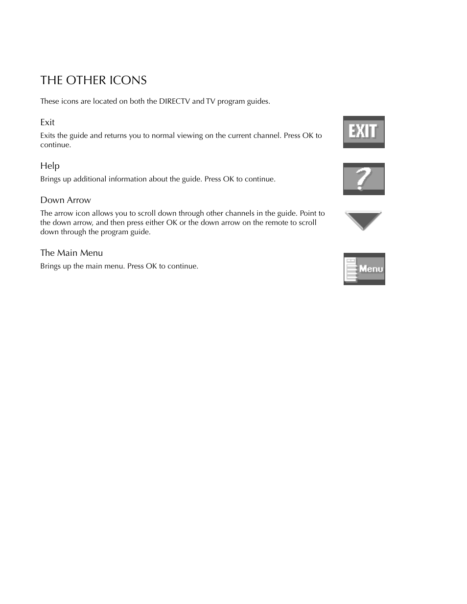 The other icons, Using the program guides | DirecTV HDTV User Manual | Page 43 / 98