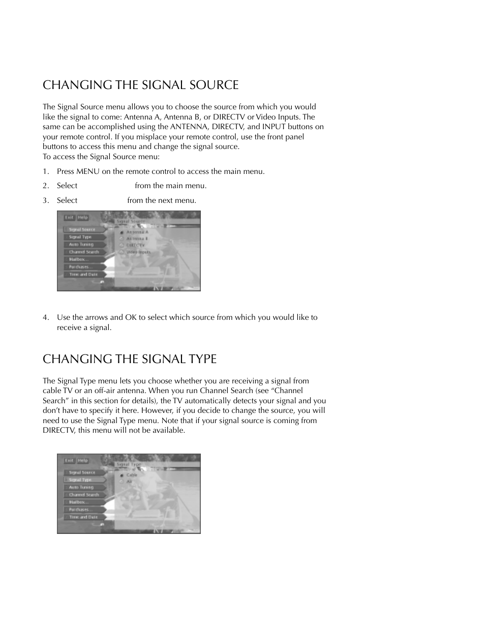 Changing the signal source, Changing the signal type, System options and preferences | DirecTV HDTV User Manual | Page 67 / 98