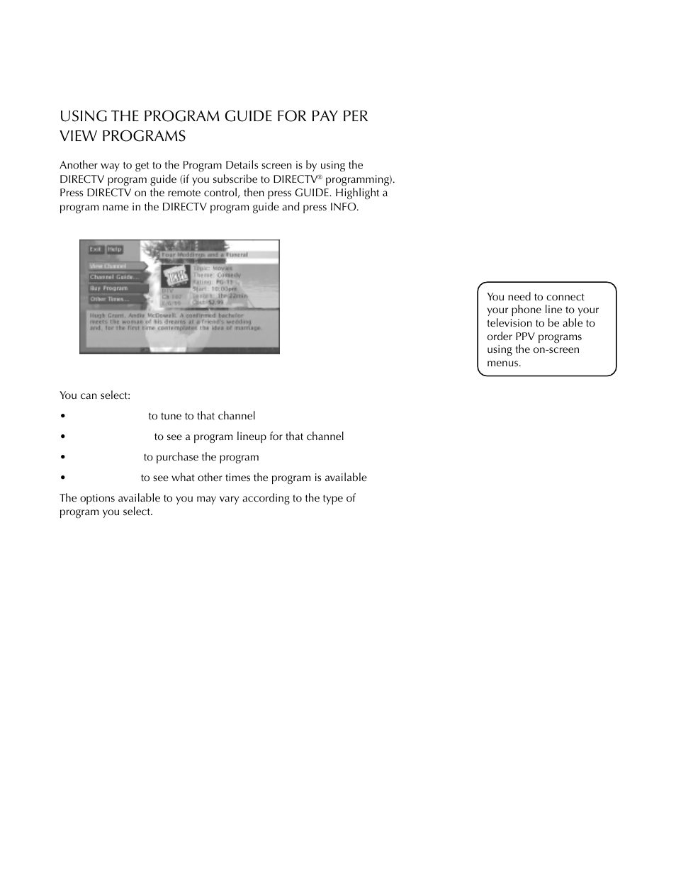 Using the program guide for pay per view programs, System options and preferences | DirecTV HDTV User Manual | Page 71 / 98