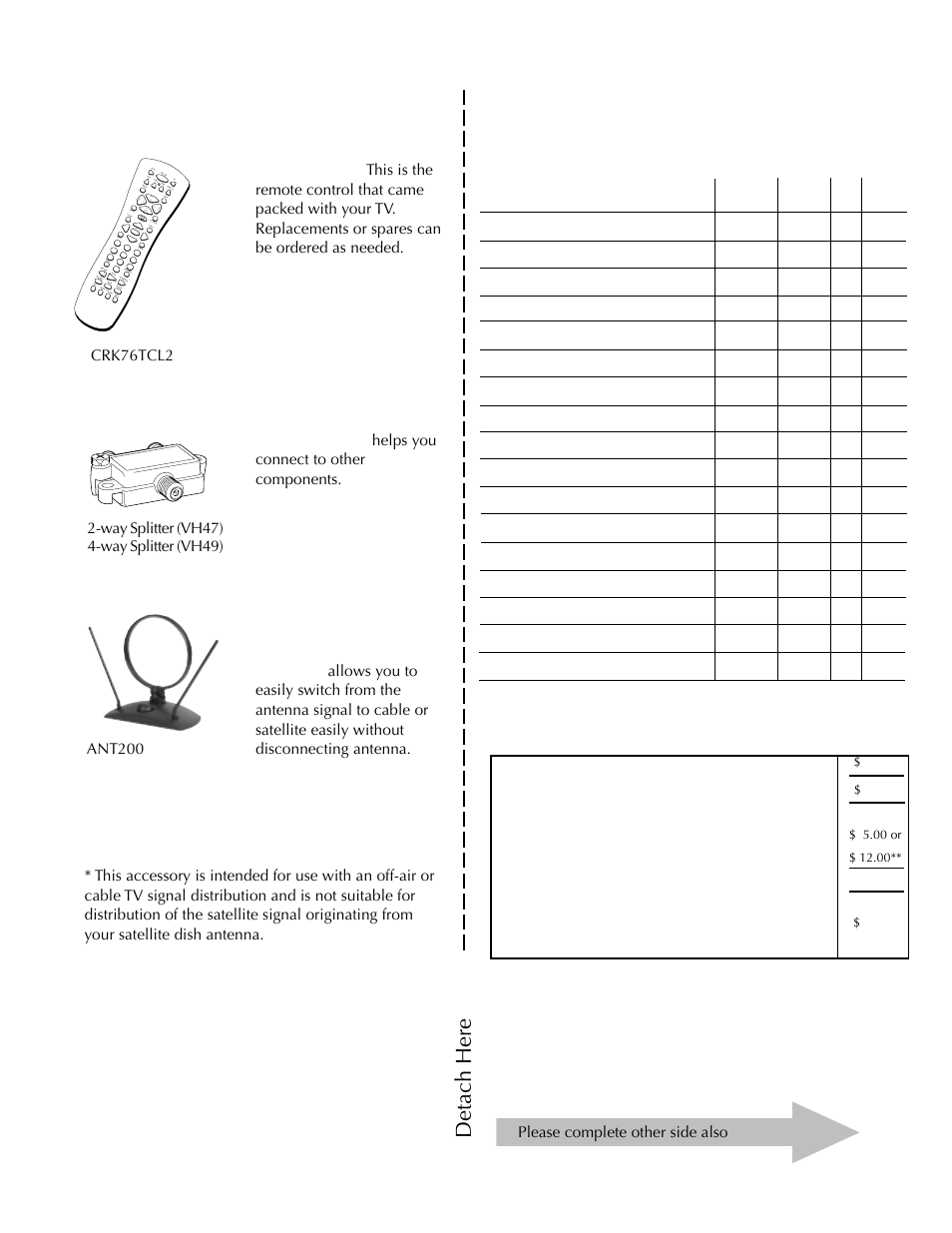 Reference, Detac h here, Accessory order form crk76tcl2 | Ant200 | DirecTV HDTV User Manual | Page 88 / 98