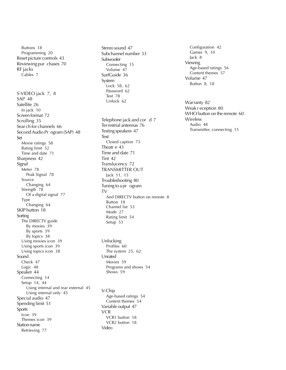 Reference | DirecTV HDTV User Manual | Page 97 / 98