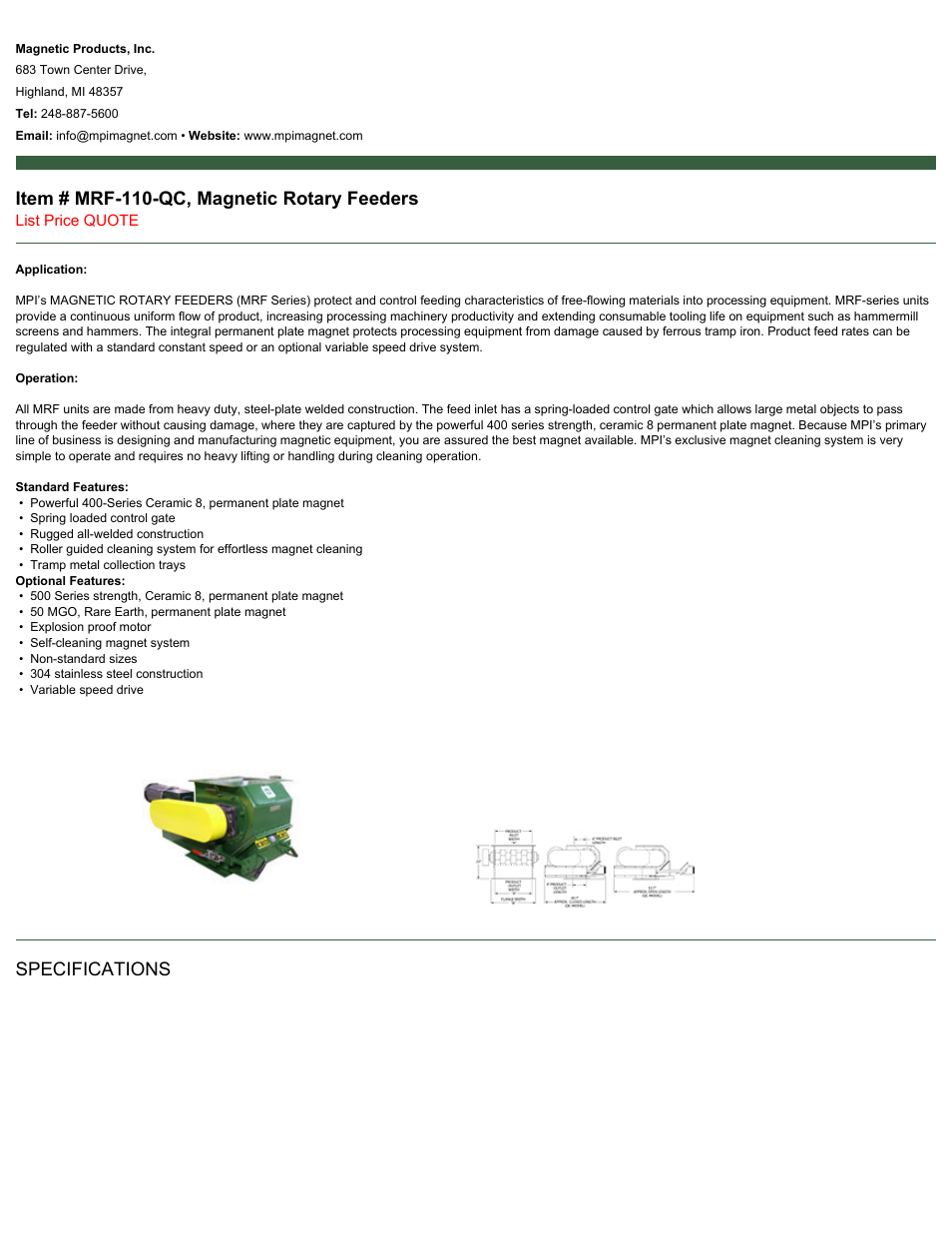 Magnetic Products MRF-110-QC User Manual | 2 pages