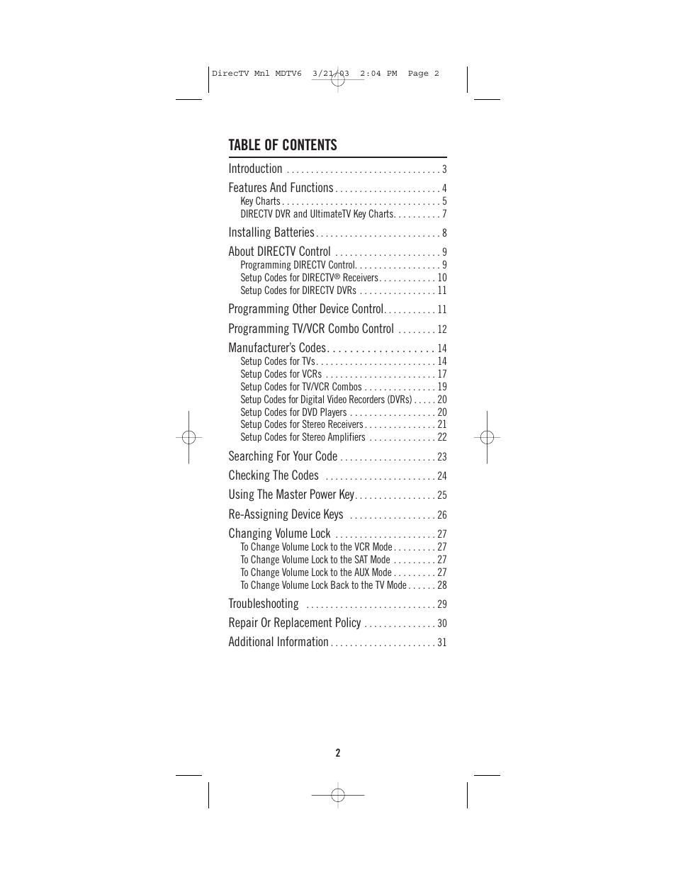 DirecTV MDTV6 User Manual | Page 2 / 32