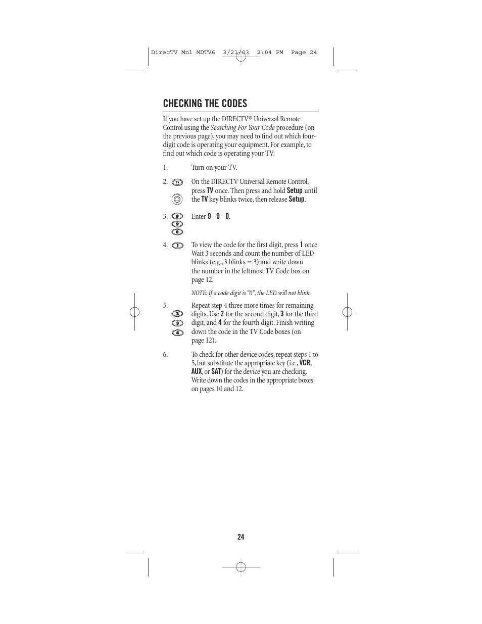 Checking the codes | DirecTV MDTV6 User Manual | Page 24 / 32