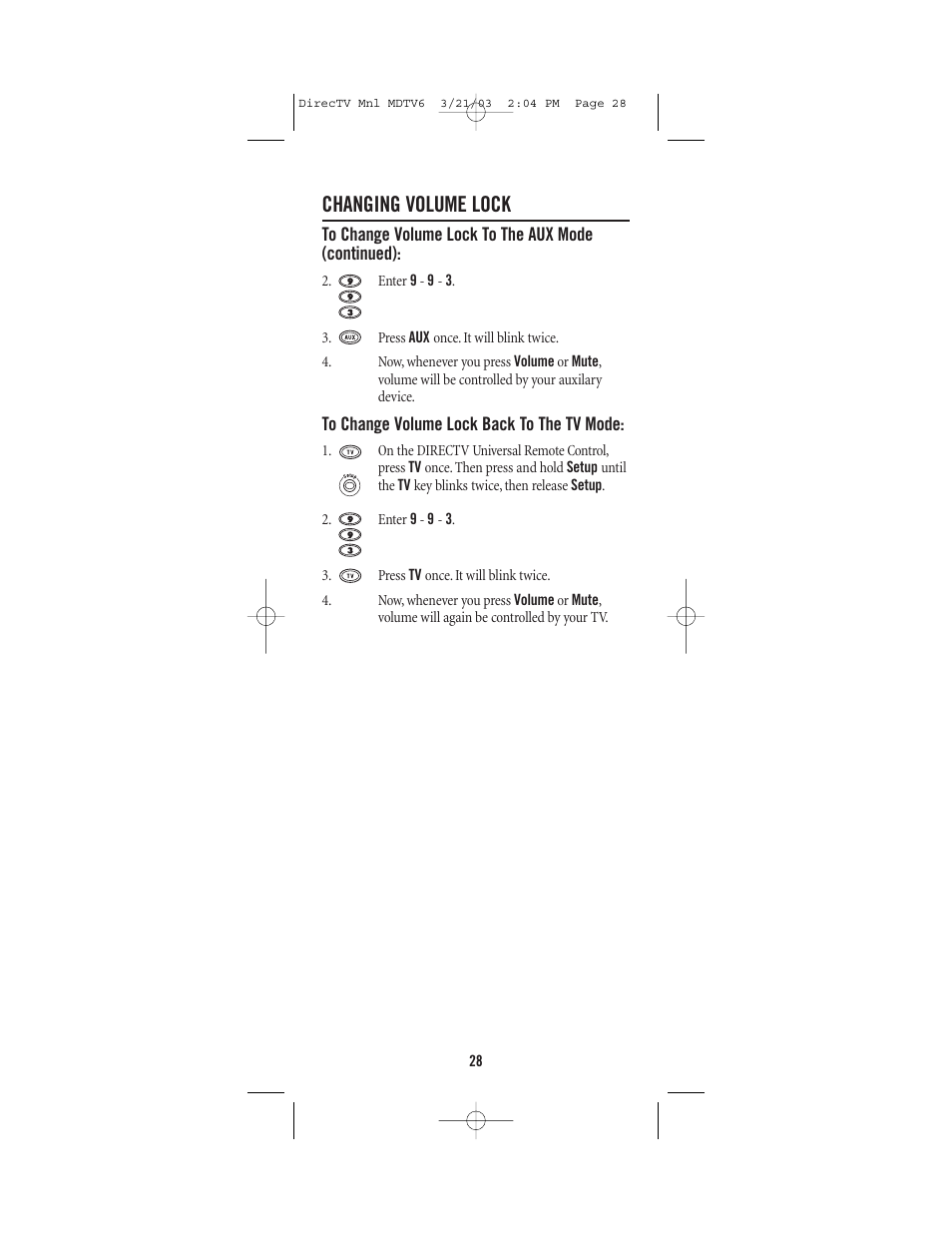 Changing volume lock | DirecTV MDTV6 User Manual | Page 28 / 32