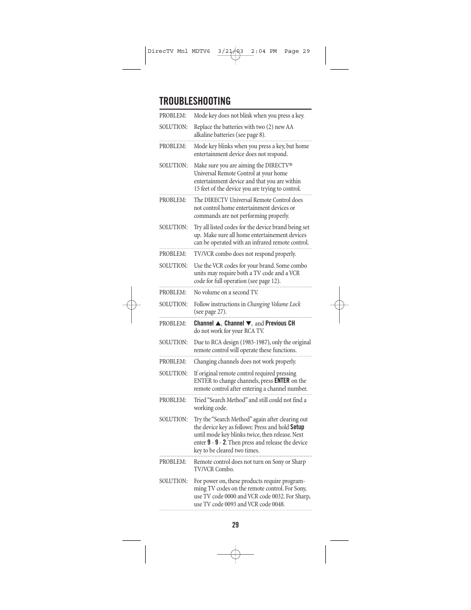 Troubleshooting | DirecTV MDTV6 User Manual | Page 29 / 32