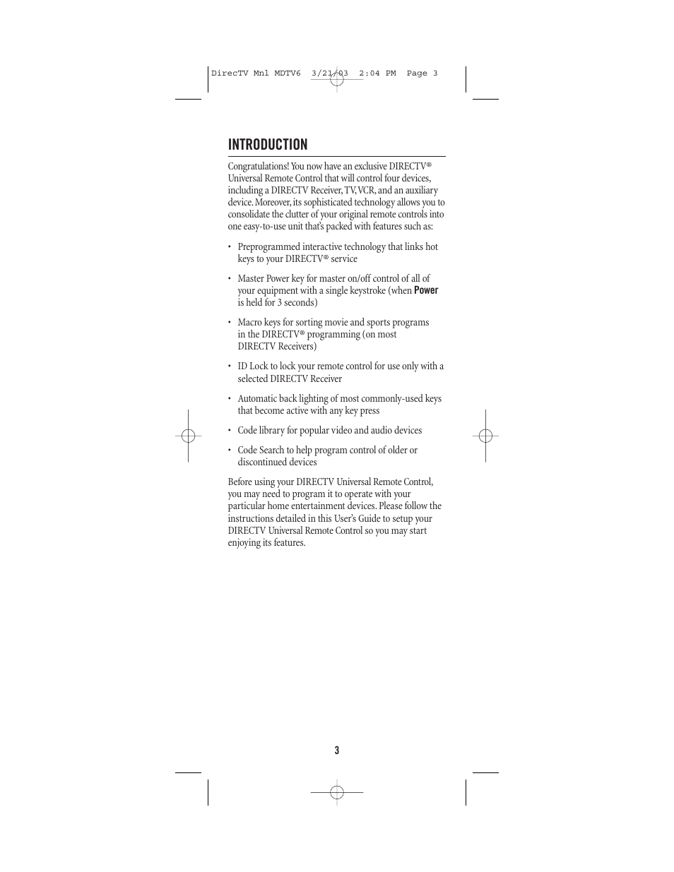 Introduction | DirecTV MDTV6 User Manual | Page 3 / 32