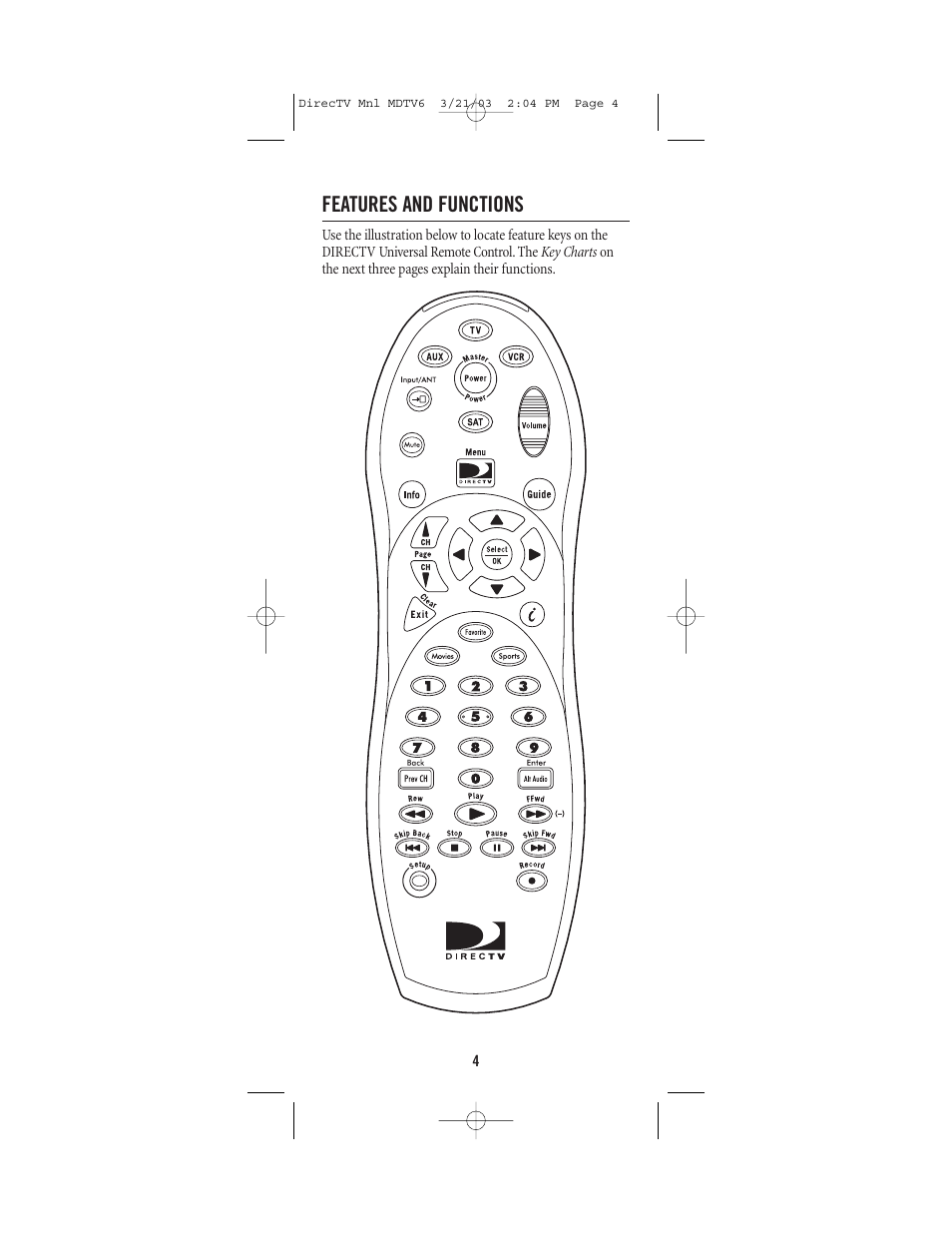 Features and functions | DirecTV MDTV6 User Manual | Page 4 / 32