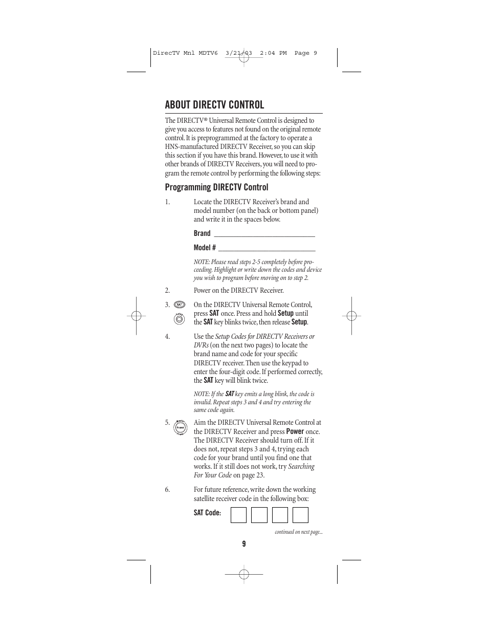 About directv control | DirecTV MDTV6 User Manual | Page 9 / 32