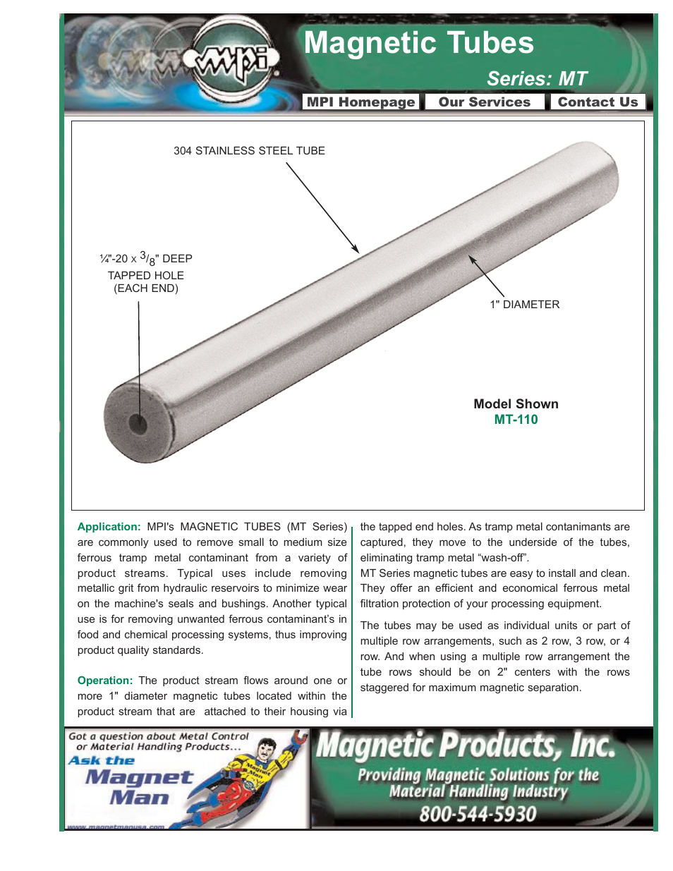 Magnetic Products MT Series Magnetic Tubes User Manual | 2 pages