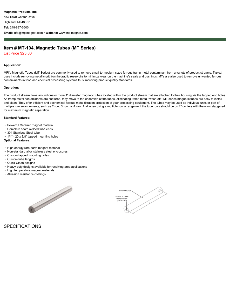 Magnetic Products MT-104 User Manual | 2 pages