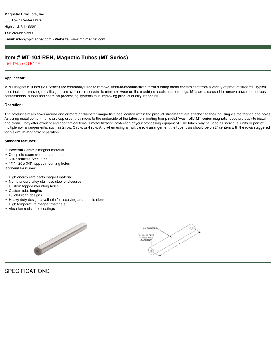 Magnetic Products MT-104-REN User Manual | 2 pages