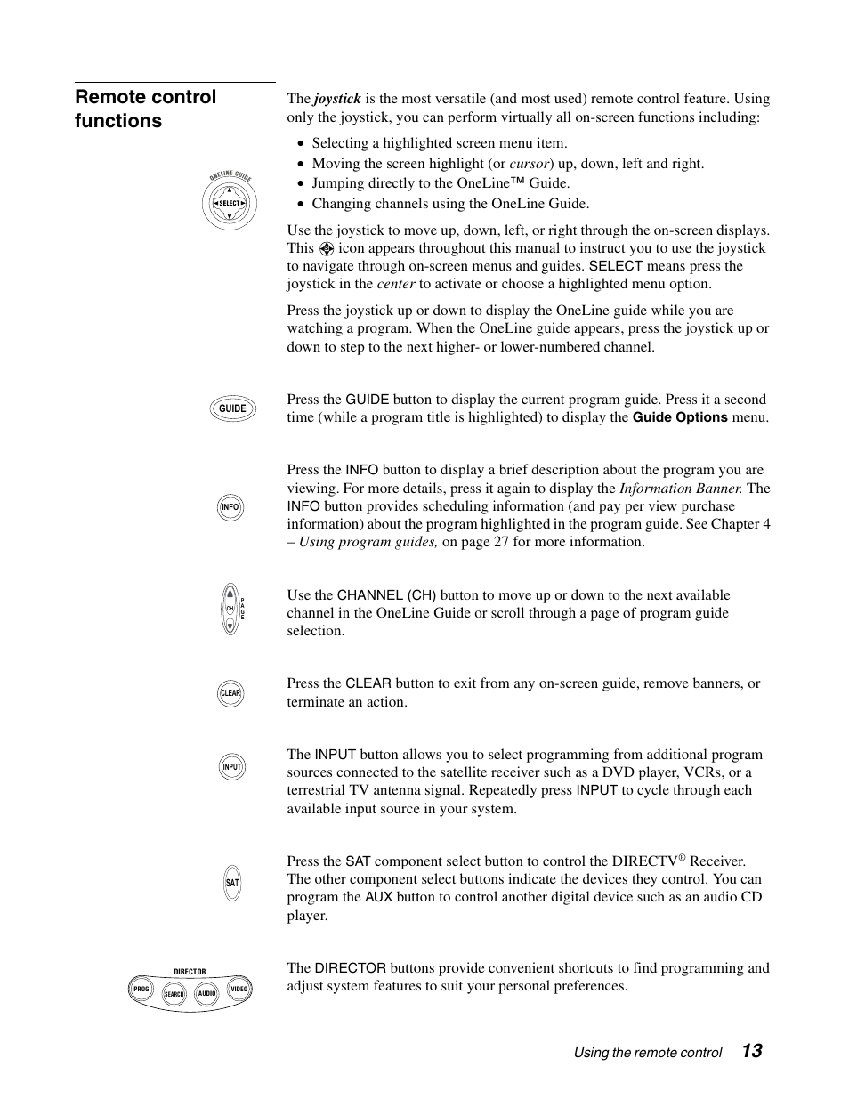 13 remote control functions | DirecTV GAEB0A User Manual | Page 21 / 58