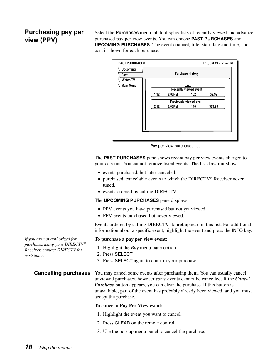 Purchasing pay per view (ppv) | DirecTV GAEB0A User Manual | Page 26 / 58