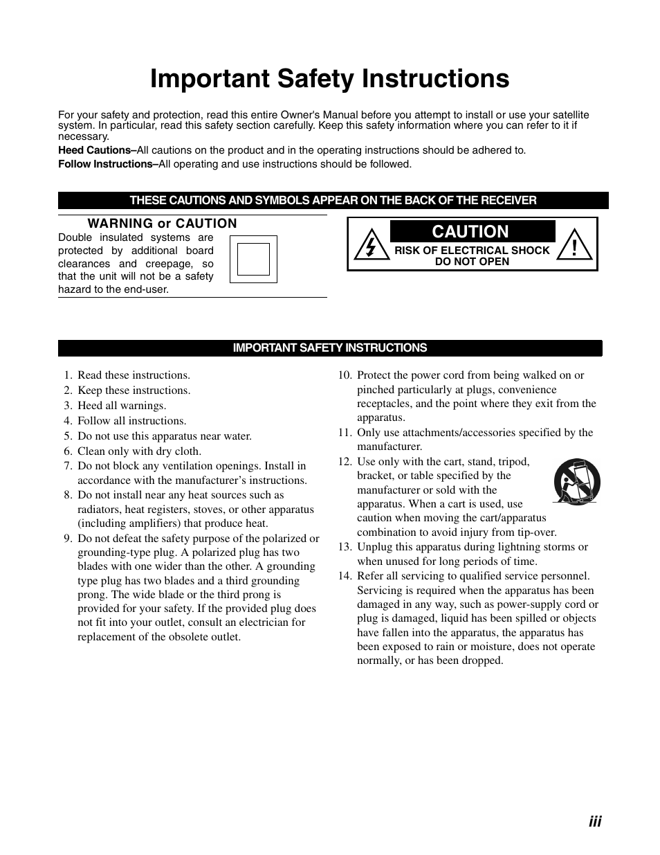 Important safety instructions, Caution | DirecTV GAEB0A User Manual | Page 3 / 58
