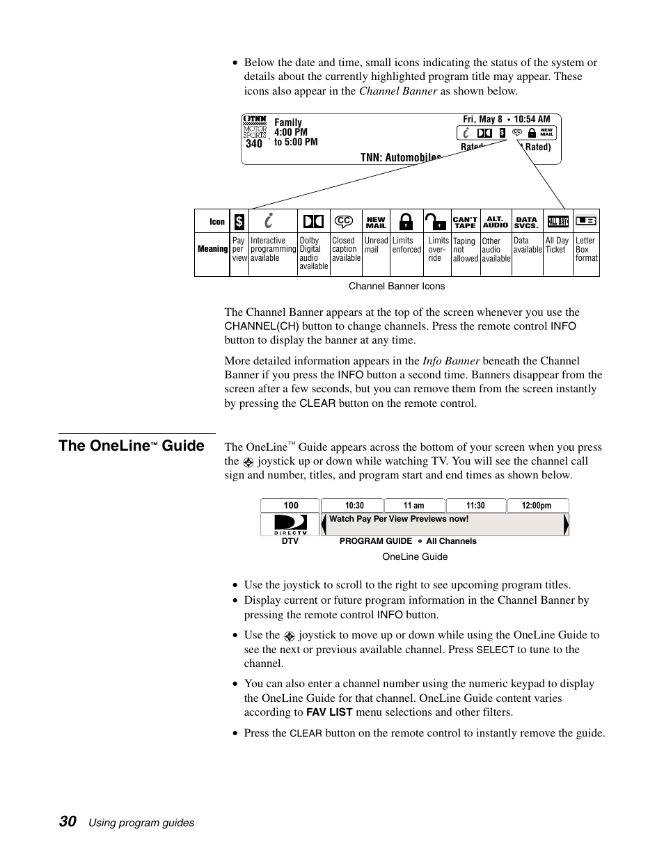 The oneline, Guide, Button on the remote control | Menu selections and other filters. • press the | DirecTV GAEB0A User Manual | Page 38 / 58